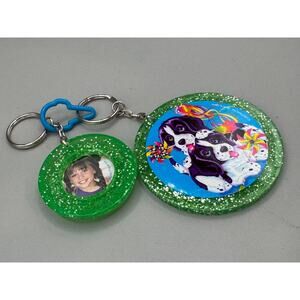 Lisa Frank Vintage Violet & Velvet Puppy Dogs 2-Piece Green Mirror Keychain
